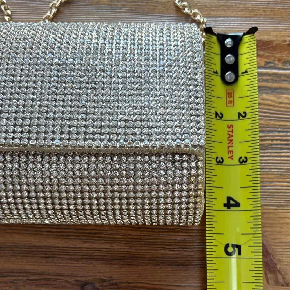 Sparkling Rhinestone Gold Clutch With Gold Chain - Picture 5 of 10